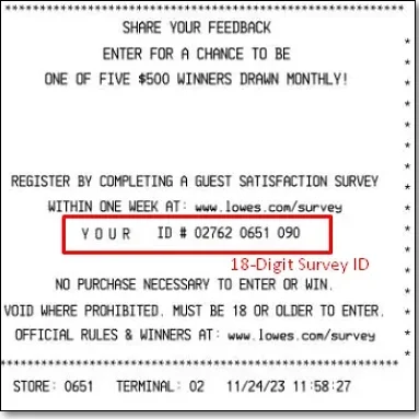 Lowes store purchase receipt